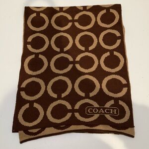 COACH Signature Scarf Wrap "C" Logo Monogram Print Long Reversible Tan / Brown